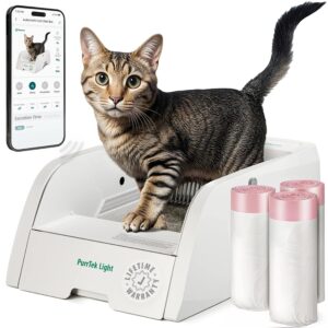 PurrTek™ Light Self-Cleaning Litter Box with 3 Liner Rolls & Carbon Deodorizers