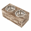 Raised Double Pet Feeder with Wooden Stand and Stainless Steel Bowls